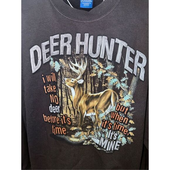 RARE VINTAGE MEN PURITAN Deer Hunter Graphic Sweatshirt  Men's L (42-44) Brown - Picture 5 of 7
